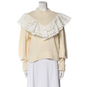 Sea New York Cream Crew Neck Sweater with Ruffled Collar